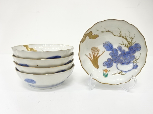 古伊万里　伊万里　江戸　中期　花唐草　雪輪　なます皿　3客セット　金継ぎ　材料 古伊万里 伊万里 江戸 中期 花唐草 雪輪 なます皿 3客セット 金継ぎ